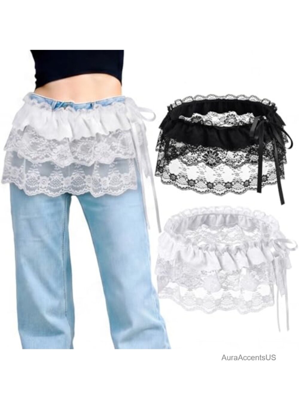 Women Sheer Lace Wrap Skirt Tie Side Mesh Layered Beach Cover Up 2 Pack